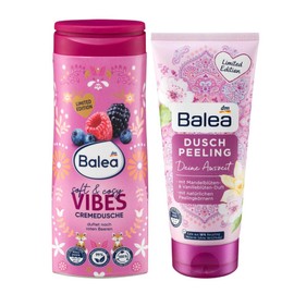 Balea Body Care Set of 2: Soft & Cosy Vibes Shower Gel with Berry Scent (300 ml) + Shower Scrub Your Time with Natural Exfoliating Grains & Almond Vanilla Fragrance (200 ml) 500 ml