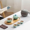 Zen Lotus Design Travel Teapot, Portable Ceramic Tea Set, 1