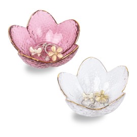 Nideen 2 Pack Jewellery Trinket Dish, 9× 9× 4.2 cm Glass Ring Dish Holder Gifts for Women Small Key Dish for Hallway(Purple, Clear)