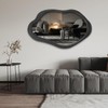 OUSIMY Wavy Mirror with Wood Frame, Modern Decorative Asymmetrical Mirror
