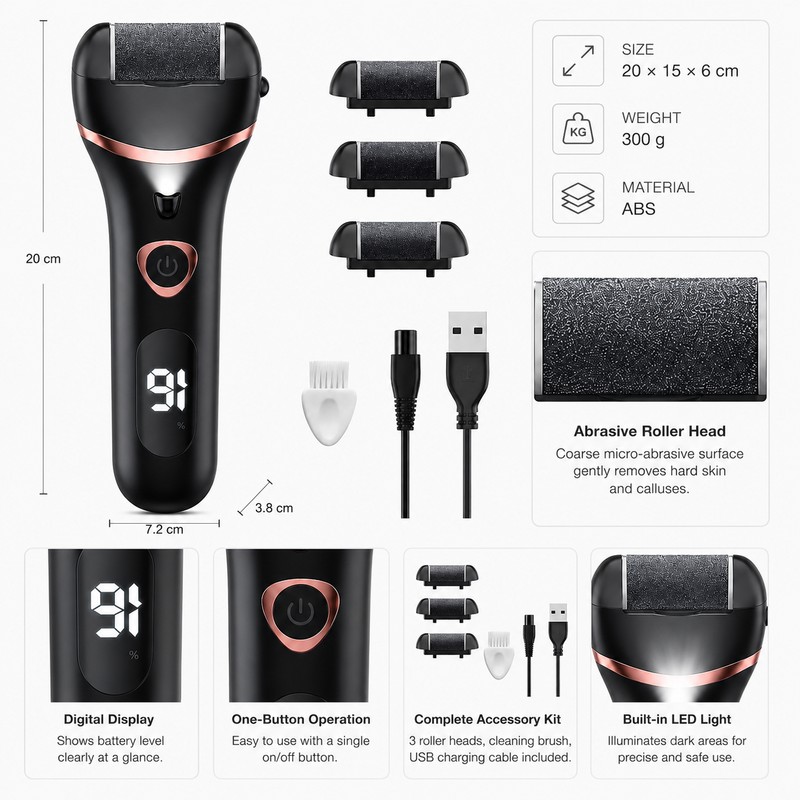 Electric Callus Remover for At-Home Pedicure – 2-Speed Rechargeable Foot