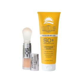 FOTOSUN UV 100 Solar Brush,Protector Solar Facial en Polvo FPS 50+ UVA/UVB, Con Brocha, Resistente al Agua, Kit Uso Diario para Todo Tipo de Piel (Solar Brush + Adulto 125ml)