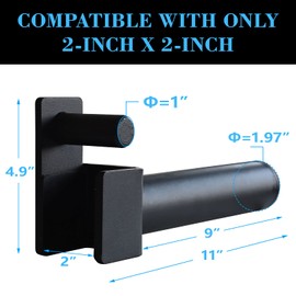 Balelinko Extended 9" Olympic Weight Plate Holder, Weight Plate Storage, Attachment for for 2"x2" Tube Power Cage with 1" Hole, 1 Pair, Bonus a Pair of 2" Spring Clip Collars Rings