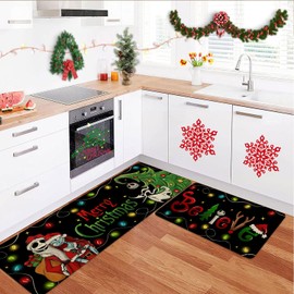 Eikunn Merry Christmas Believe Kitchen Rug Set of 2,Xmas Jack Skellington Sally Black Kitchen Mat for Floor,Christmas Rugs for Kitchen Christmas Kitchen Decor Christmas Decorations for Home