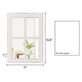 Sintosin Rustic Small Window Pane Mirror Wall Decor 11 X 16 Inch, Hanging Distressed White Wooden Farmhouse Mirror, Handmade Window Frame Mirrors for Kitchen Entryway Hallway Thanksgiving Day