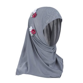 Girls Hijab Scarf Muslim Khimar Hijab with Six Flowers Arab Islamic Head Scarf and Wrap Stretch Turban Neck Wrap for Age 2-6 Years Girls Lightweight and Comfortable