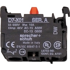 SPRECHER & SCHUH D7-X01 10AMP, 1NC, 690VAC, Contact Block, Latch Mount