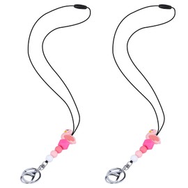 Ornaland 2 Pcs Teacher Lanyard Silicone Beaded Lanyards for ID Badges Detachable Lanyard for Keys for Women(Flamingo)