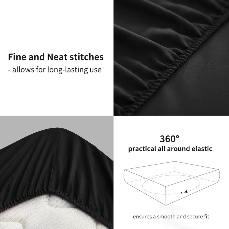 RUIKASI Double Fitted Sheet Deep - Black Bottom Sheet for