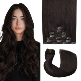 Sweetmet Pro2.0 Clip in Hair Extensions Real Human Hair 22inch 7pcs #2 Dark Brown Remy Real Hair Extensions Clip in Human Hair 120g Thick Double Weft（#2-22inch）