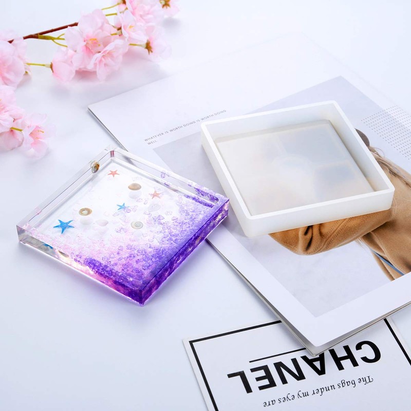 4 Pcs Silicone Coaster Molds, Square Epoxy Casting Molds for