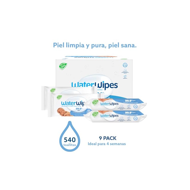 WATERWIPES, Toallitas Húmedas Originales para Bebés, Limpieza y Comodidad, Hipoalergénicas,
