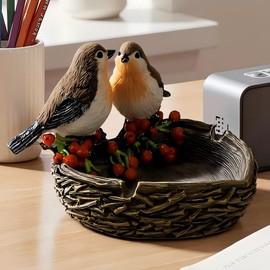 JJVIHAHA robin Bird's Nest Resin Statue with Storage, Housewarming Gift, Accompanying Gift,Decorate Living Room, Desk, Bedroom, Bars and Cafe (Brown)