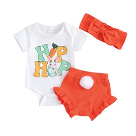 Newborn Baby Girl Easter Outfits Little Bunny Onesie Tops and Shorts Infant Girl Summer Clothes Set (White Hip hop, 3-6 Months)