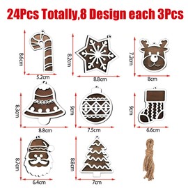 HBell 24pcs Christmas Wooden Ornaments Wooden Snowflakes with Holes,Unfinished Wooden Slices for Kids DIY Crafts Christmas Hanging Decoration Xmas Gifts (24pcs Double)