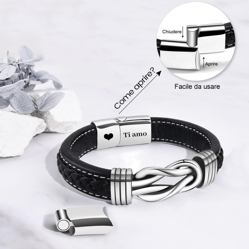 SUNSH Men's Braided Leather Bracelet for Boyfriend, Dad, Man, Son,