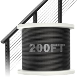 BLIKA 200FT 1/8" Black Stainless Steel Cable, T316 Marine Grade, Stainless Steel Wire Rope 7x7 Strand Construction, 1850lbs Breaking Strength Aircraft Cable for Deck Cable Railing, DIY Balustrades
