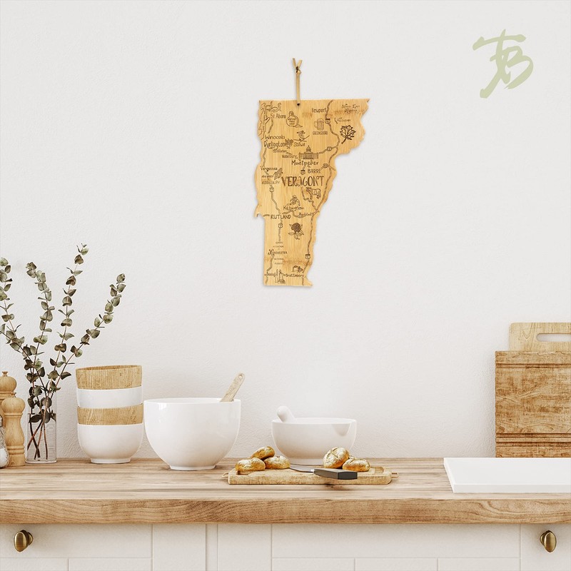 Totally Bamboo Destination Vermont State Shaped Serving and Cutting Board,