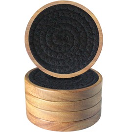 Eykao Drink Coasters Set of 5, Coasters for Drinks Absorbent, Wood Coasters for Coffee Table, Housewarming Gift for Farmhouse Home Decor,4 inches (Black)