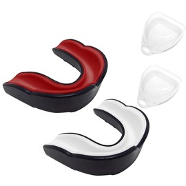 Slzhds 2 Pcs Protector Bucal Deportivo para Adultos, Protector Bucal Deportivo Para Jóvenes, Protectores Bucales Resistentes a los Impactos para Deportes de Contacto Rugby Hockey Boxeo (Rojo, Blanco)