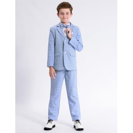 A&J DESIGN Kids Suits for Boys Easter Wedding Outfit with Formal Jacket, Pants and Bow Tie Blue 10-11Y