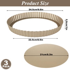 EATHEATY 3 Pack Tart Pans 9 Inch Non-Sticks Carbon Steel Quiche Pan with Loose Removable Bottom, Round Pie Pan for Oven Baking Quiche Tart Pie Fruit Pie (Gold)