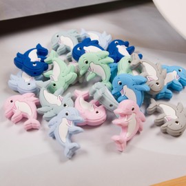 21Pcs Dolphin Silicone Beads for Keychain Making, Cute Animals Silicone Round Beads Bulk Mix Color Silicone Beads Charm for DIY Necklace Bracelet Jewelry Making