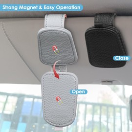 Simpeak 2Packs Sunglass Holders for Car Sun Visor, Magnetic PU Leather Glasses Hanger Clip for Car Sun Visor Car Accessories, Black+Grey