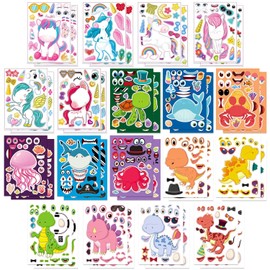 36PCS Pegatinas para Niños, Pegatinas de Bricolaje para Niños, Expresiones Faciales Caseras, Decoración de Fiestas Temáticas de Animales Marinos, Unicornios, Dinosaurios