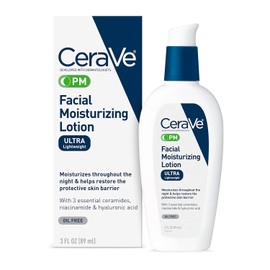 **CeraVe PM Facial Moisturizing Lotion – Lightweight Night Cream with Hyaluronic Acid & Niacinamide – Oil-Free Hydration for Face, 3 oz**