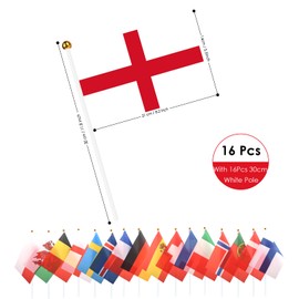 AhfuLife Women's Euro 2025 Football Flags on Stick, Women's Euro 2025 Party Decorations, 16pcs European Hand Held Fabric Small Flags with 30cm White Pole for Eurovision Euro 2025 Garden Street Decor