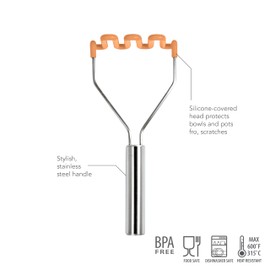 Tovolo Silicone Potato Masher (Apricot) - Meat Masher/Food Prep Tool with Ergonomic Design | High Heat Resistant | Non-Stick Kitchen Utensil
