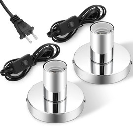 Tuanse 2 Pcs Polished Metal Desktop Lamp Base E26 E27 Screw Light Bulb Holder Sockets Night Light Base Lamp Replacement for Holding Bulb 6 Feet Cord on Off Switch Plug(Silver)