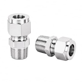 Acoplador de compresión de acero inoxidable 304 3/8 pulgadas OD x 3/8 pulgadas NPT macho Conector recto con dobles virolas Paquete de 2