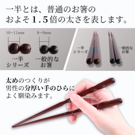 FlaColle Chopsticks, Thick, Made in Japan, Men and Men, 9.3 inches (23.5 cm), Wooden, Non-Slip, Large, Stylish, Thick, Present (Rancarved)