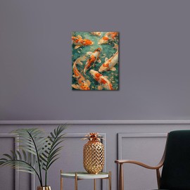 TISHIRON Koi Paint by Numbers, Japanese Koi Adult Paint by Number Kits, Color by Number Adult' Paint-by-Number Kits Canvas Frameless with 3 Brushes DIY Oil Painting Kits Gift, 40X50cm