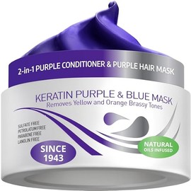 Vitamins Keratin Purple Hair Mask - Tratamiento acondicionador profundo de proteína azul violeta - Tóner para cabello rubio platino plateado gris ceni