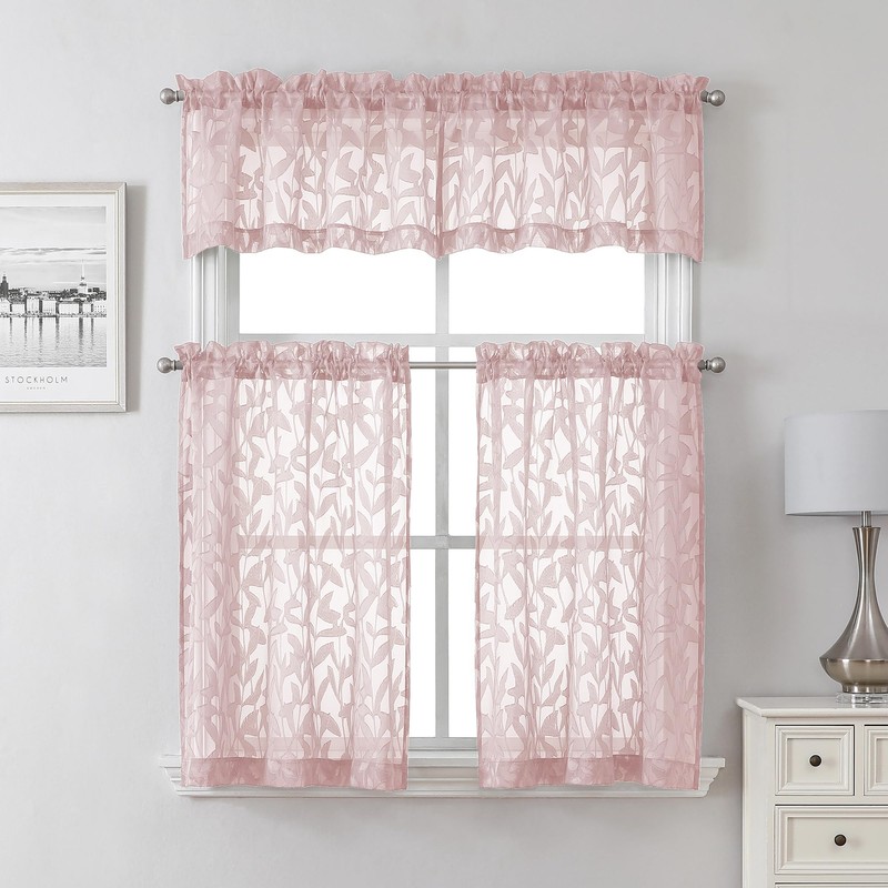 Lecloud Leia Blush Pink Sheer Kitchen Curtains 30 Inch Length