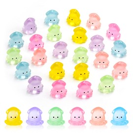 24 Pieces Mini Squid Luminous Tiny Resin Sea Animals Tiny Squids for Dollhouse Micro Fairy Garden Landscape Aquarium Birthday Decorations
