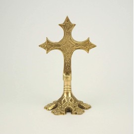 Ornate Brass Standing Cross - Table Altar Blessing Crucifix, Church Liturgical, Home Altar, Prayer Corner, Height 5.11 inch