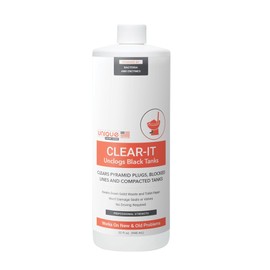 Unique Clear-It RV Black Tank Unclogger Liquid - Breaks Through Pyramid Plugs, Compacted Tanks, and Clogged Pipes (32 oz)