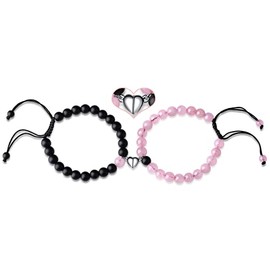 XIANNVXI Couples Bracelets His and Her Magnetic Matching Couple Distance Bracelet Gifts Black Matte Agate Rose Quartz Bracelet Jewelry Set
