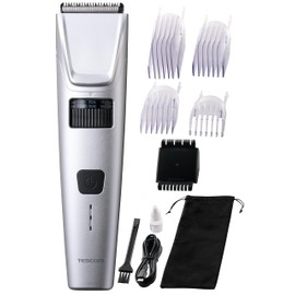 Tescom TT590B-S Hair Clipper, Hair Cutter, 0.1 - 2.0 inches (3 - 52 mm), Adjustable Trimming, Cordless, Charging/AC Type, IPX7, Water Wash, For Overseas Use, 6.9 ft (1.8 m), Silver
