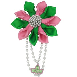 Sorority Flower Brooch Pin for Women Sororr Greek Sororiy Gift Paraphernalia Brooch Pin Pink & Green Corsage Sisterhood Jewelry, 4.5", Crystal, crystal