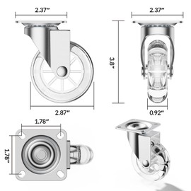 3 Inch Furniture Casters Without Brakes, 360 Degree Swivel Transparent Casters, Lightweight and Durable, Maximum Load Capacity 350lb