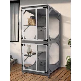 GEGURI Cat Catio Outdoor Cat Enclosure, Large Wooden Kitten Patio Indoor with Upgraded Resting Box, Waterproof Roof