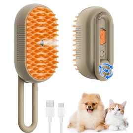 Eastou cat steam brush for shedding -4 in 1 Rechargeable Steam Brush for Cats and Dogs, Anti-static, Massage, Cleaning, Shedding & Combing All In One! grooming tool for cats and dogs（Brown）