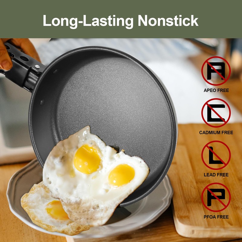 Odoland 5pcs Camping Cookware Mess Kit, Non-Stick Lightweight Pot Pan