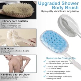 2026 New 3-in-1 Silicone Back Scrubber with Built-in Soap Reservoir, Detachable Curved Long Handle Shower Body Brush, Non-Slip Grip Quick Drying Back Brush for Hard-to-Reach Areas (2pcs)