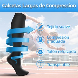 Ausein Medias de Compresion Mujer y Hombre, 3 Pares Calcetas de Compresión Elásticas de Algodon, Unisex Calcetines Largo 15-20 mmHg, Socks Santiembolicas Varices para Deportivos, Correr, Viaje,Fitness